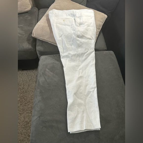 NWT Men’s Modern Fit 100% Linen Trousers | Size 44W x 32L | Bright White - Picture 6 of 11